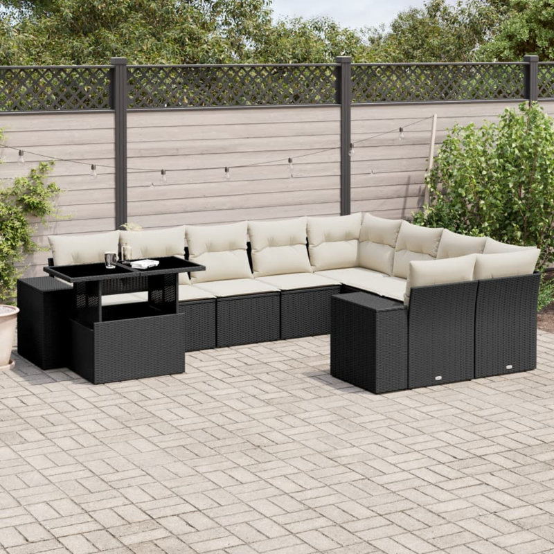 Ensemble de canapé de jardin Vidaxl, blanc crème, Noir