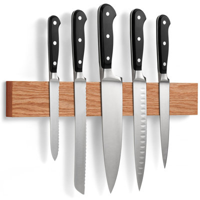 Porte-couteau magnétique pour mur, 16 po - Bande magnétique puissante pour couteaux, ustensiles et outils - non compatible avec les réfrigérateurs - 100% chêne massif