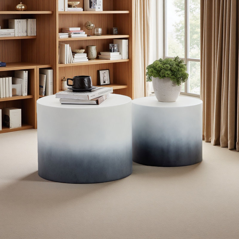 Ensemble de 2 tables d'appoint / tables basses / tables de bout / tables gigognes pour le salon, Blanc/Noir