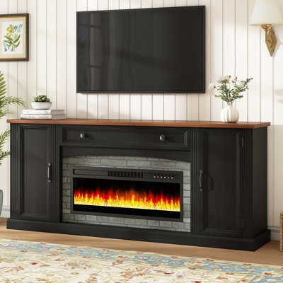 Meuble télé chauffant avec foyer électrique et rangement réglable
