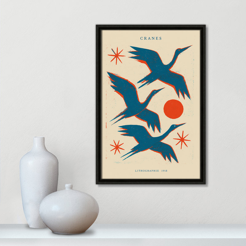 «Cranes» par Treechild, Toile avec cadre, L 13,5 po x H 19,5 po, Flottant espresso