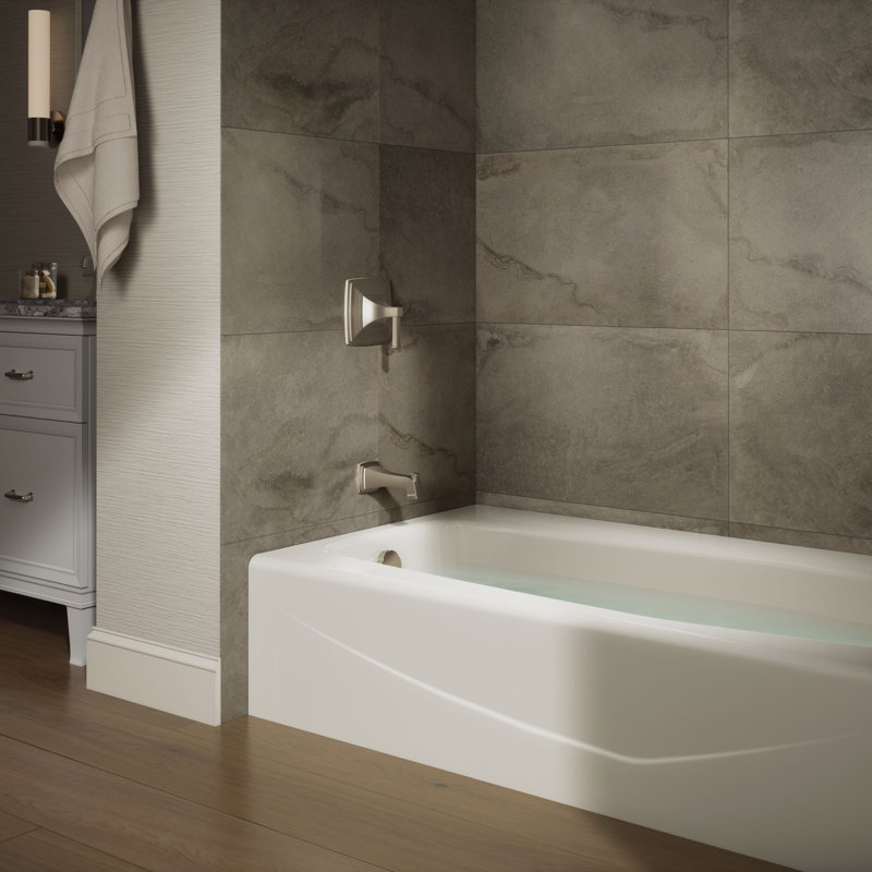 Villager Alcove 60" x 34" Alcove/Tile in Cast Iron Soaking Bathtub, Skylight, Right