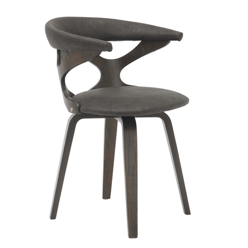 Chaise de salle à manger en bois Howzell revêtue de cuir avec structure en bois de peuplier teint et dossier ouvert, Brun