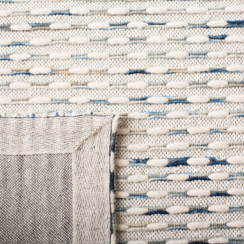 Tapis bleu marine / blanc en laine / coton tissé à la main Laureldale, Rectangle 6 pi x 9 pi