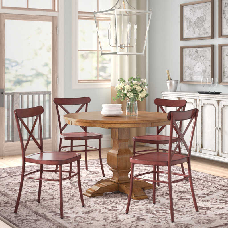 Fortville 4 - Person Solid Wood Top Pedestal Dining Set, Antique Berry