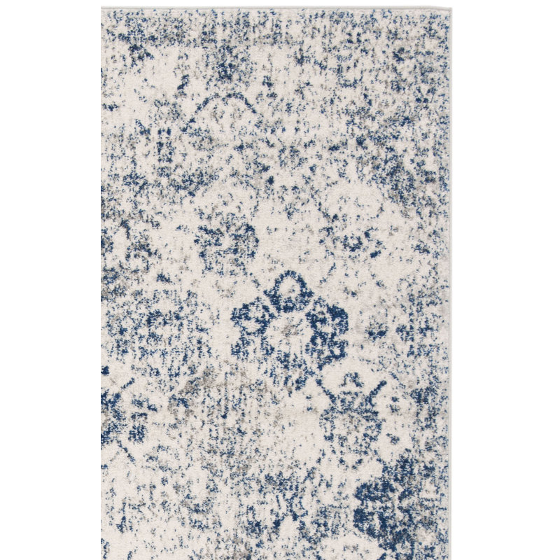 Harty Oriental White/Royal Blue Area Rug, Square 4'