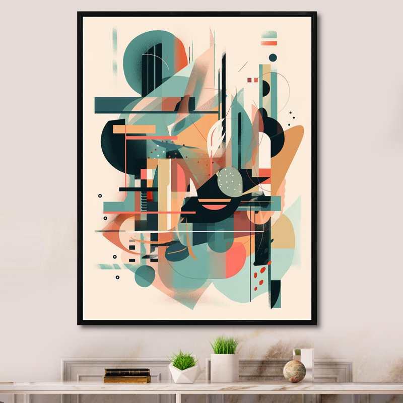 «Green Peach Elegance VI», art mural sur toile minimalisme, H 40 po x l 30 po x P 1,5 po, Cadre flottant noir