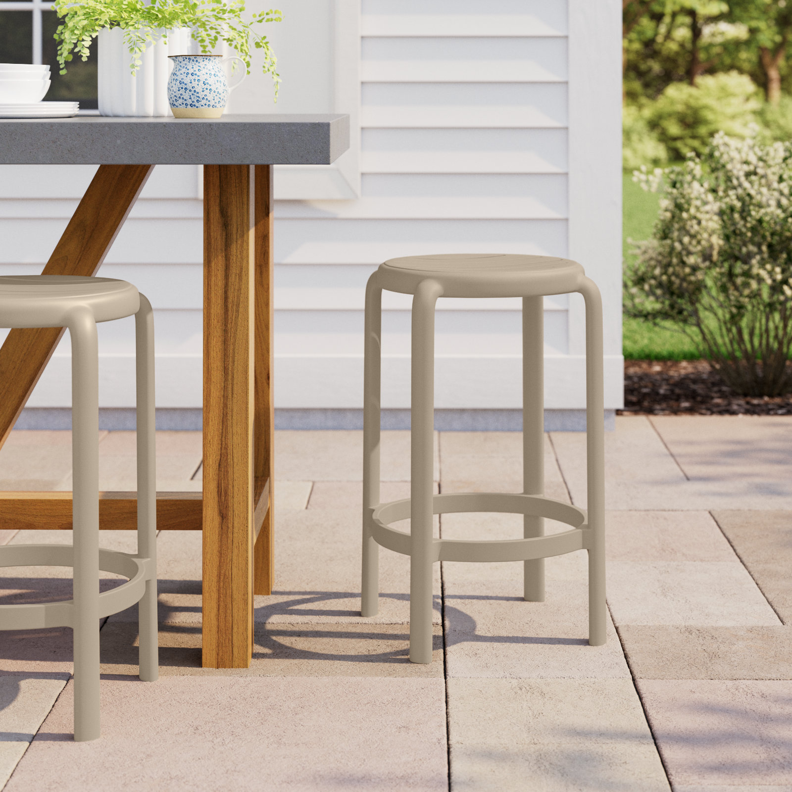 Awan Backless Outdoor Bar Stool, 25.75", Taupe