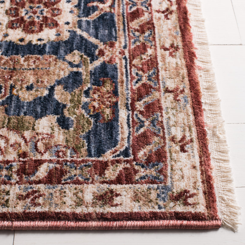 Tapis rouge / bleu foncé en polyester tissé à la machine Ralph Lauren Bennet, Rectangle 4' x 6'