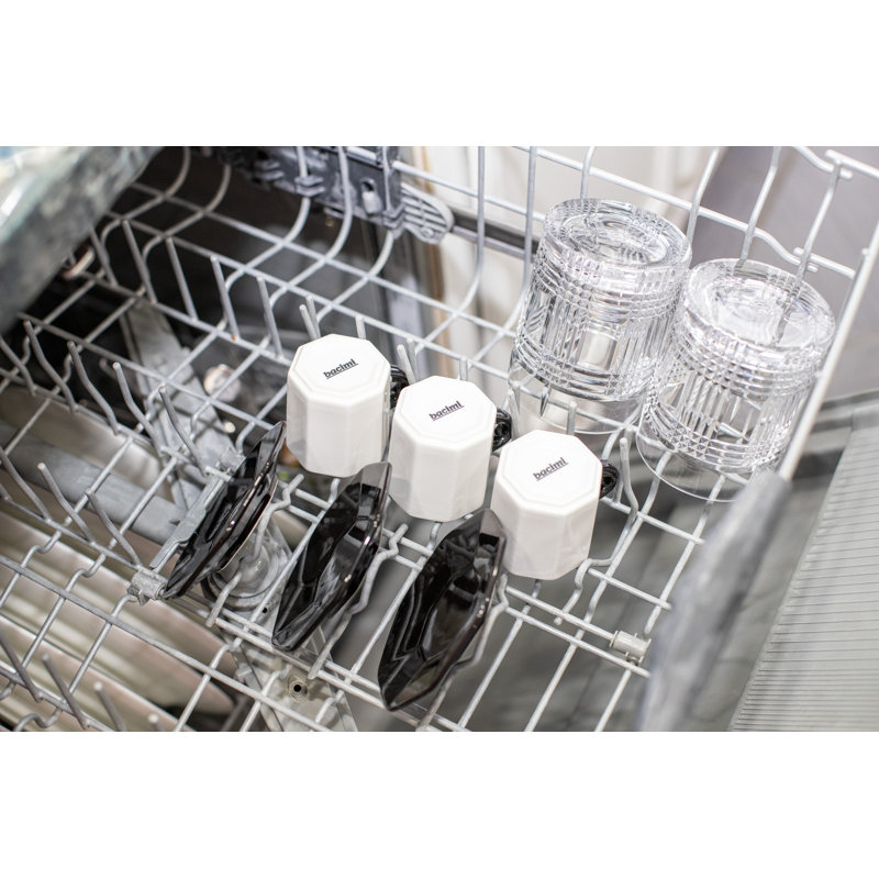 Bacimi White and Black Ceramic Espresso Cups with Saucers, 2.7oz
