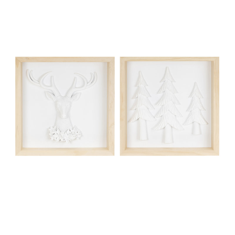 Illustration encadrée d'un cerf et d'un arbre des Fêtes (ensemble de 2)