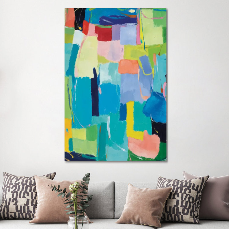Urban Essay XIV by Kim Parker - Painting on Canvas, 152.5 cm H x 101.5 cm W x 3.175 cm D, Blue, Floater Framed