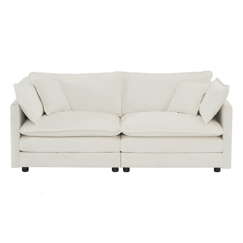 Canapé de causeuse moderne en tissu pour salon, canapé rembourré 2 places à assise profonde de grande taille avec 4 coussins, chenille blanche