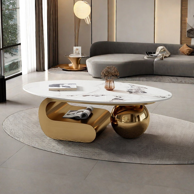 Table ovale légère et luxueuse, Doré, H 15 po x L 47,2 po x l 27,6 po
