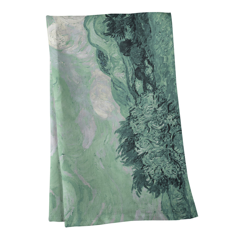 Serviette de thé avec blé cyprès wheatfield, Sergé de coton, Vert pâle / bleu