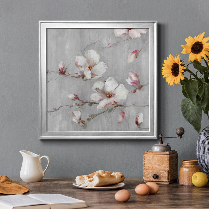 Magnolia Spring II - peinture sur toile encadrée, Argent, H 26,5 po x l 26,5 po x P 1,5 po