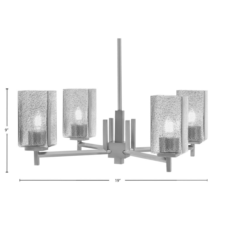 Franklin 4 Light, Chandelier, Graphite Finish, 3.5" Square Smoke Bubble Glass, Nickel