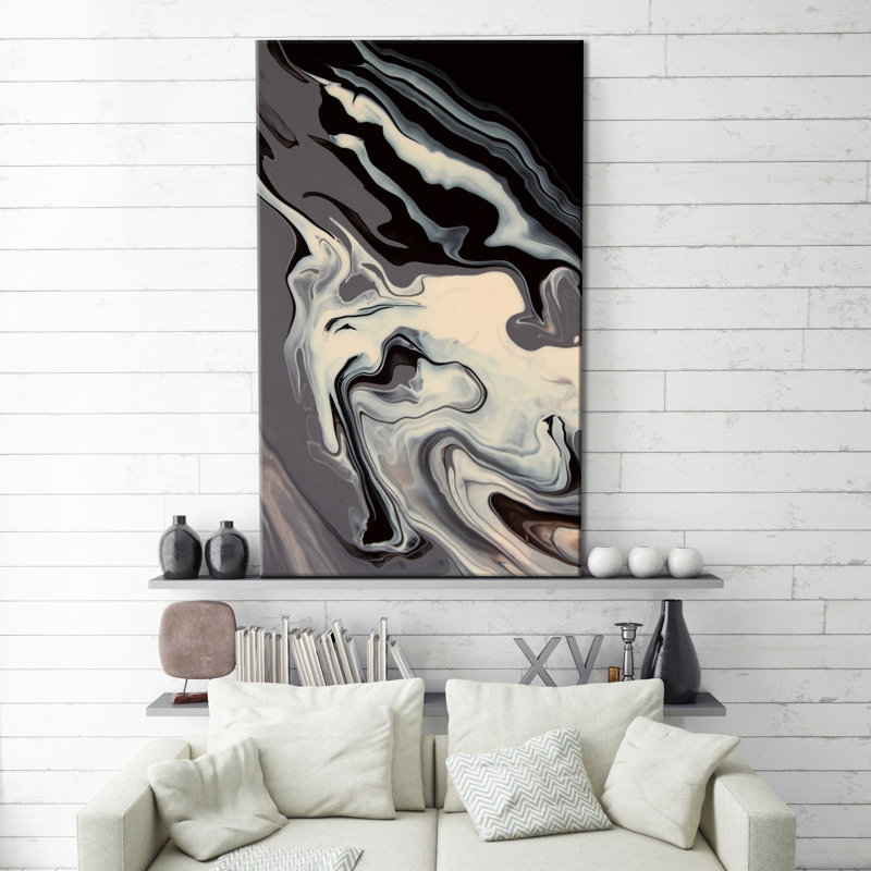 «Black and White Abstract», reproduction de peinture acrylique sur toile tendue, H 30 po x l 18 po x P 1 po