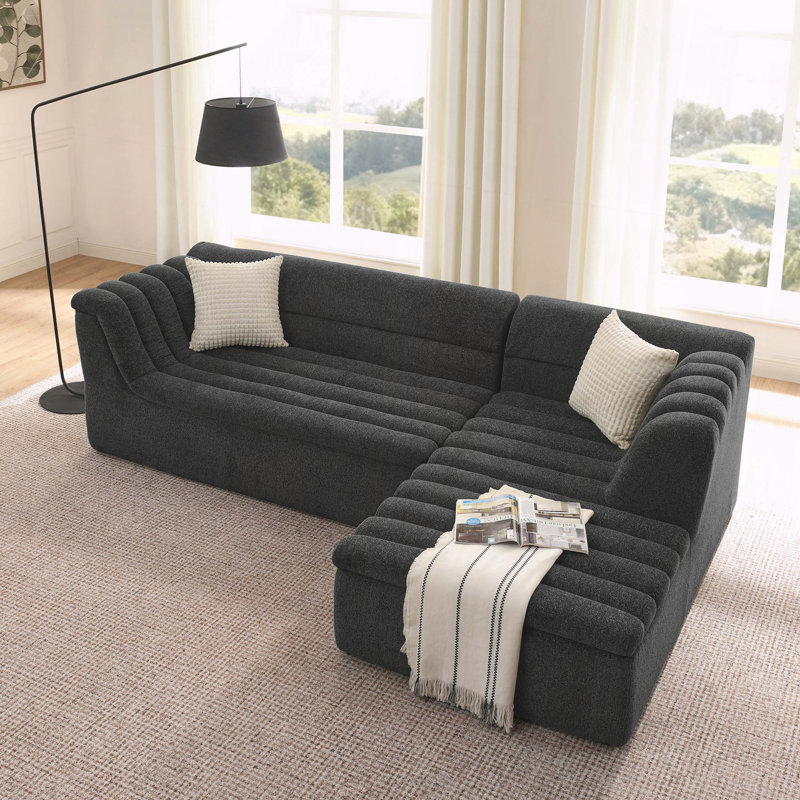 Canapé modulaire en L Chenille, Noir