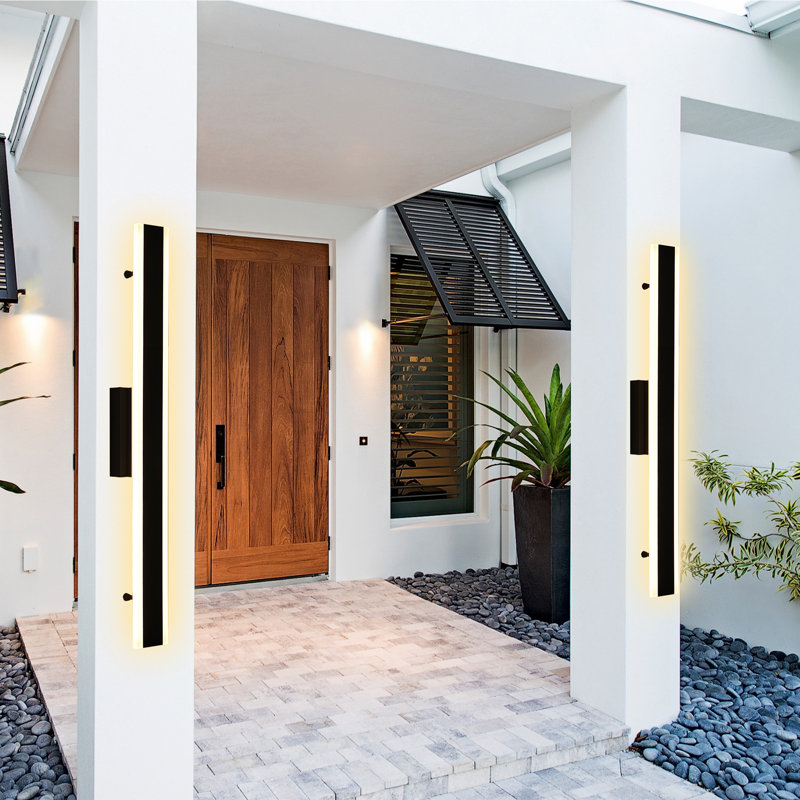 2 Pack Long Outdoor Wall Lights, LED Modern Exterior Lighting Fixtures, IP65 Waterproof Matte Black Linear Outside Sconce Wall Mount For House Porch Patio Garage Door.