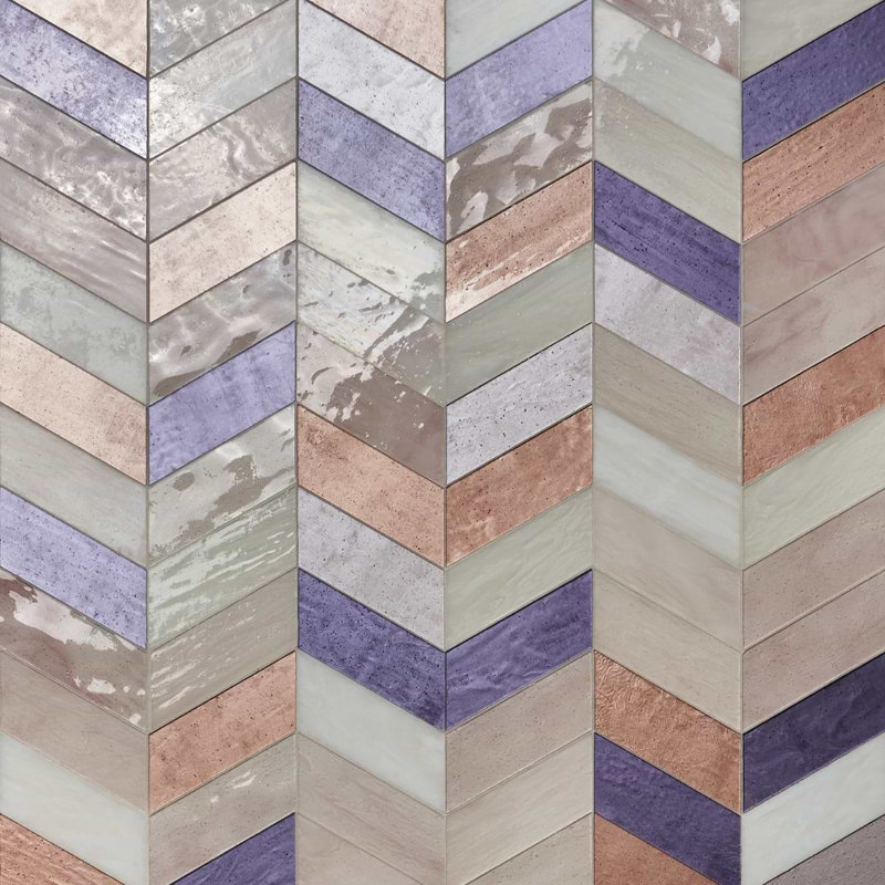 Elizabeth Sutton Meta 17x17 Chevron Glossy Glass Mosaic, Rio