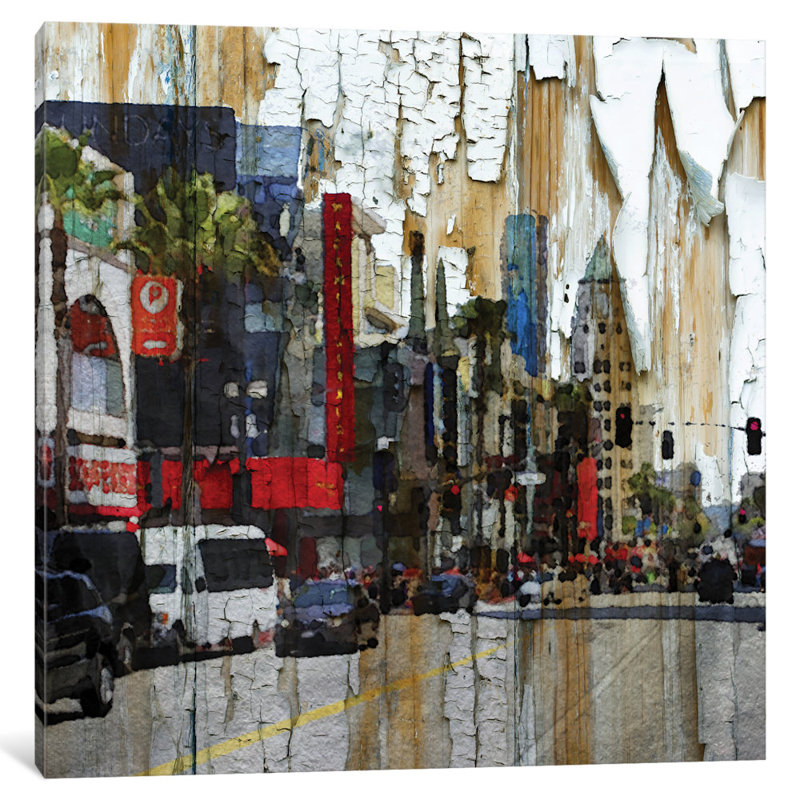 Reproduction d’art sur toile tendue hollywood boulevard, H 16 po x l 16 po x P 1 po, Papier d'art encadré noir, Blanc