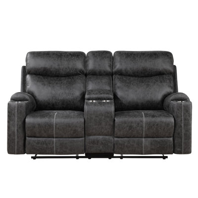 Hirah Dark Gray Microfiber Manual Recliner Loveseat With Cupholder Function And Built-In USB Port