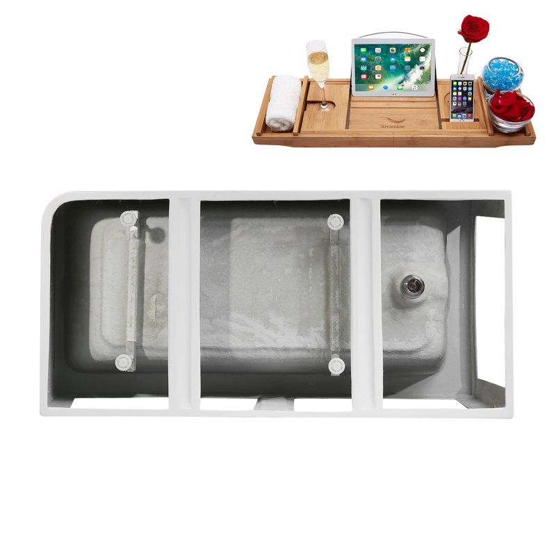 59" Streamline Soaking Freestanding Tub and Tray With Internal Drain, Matte Black