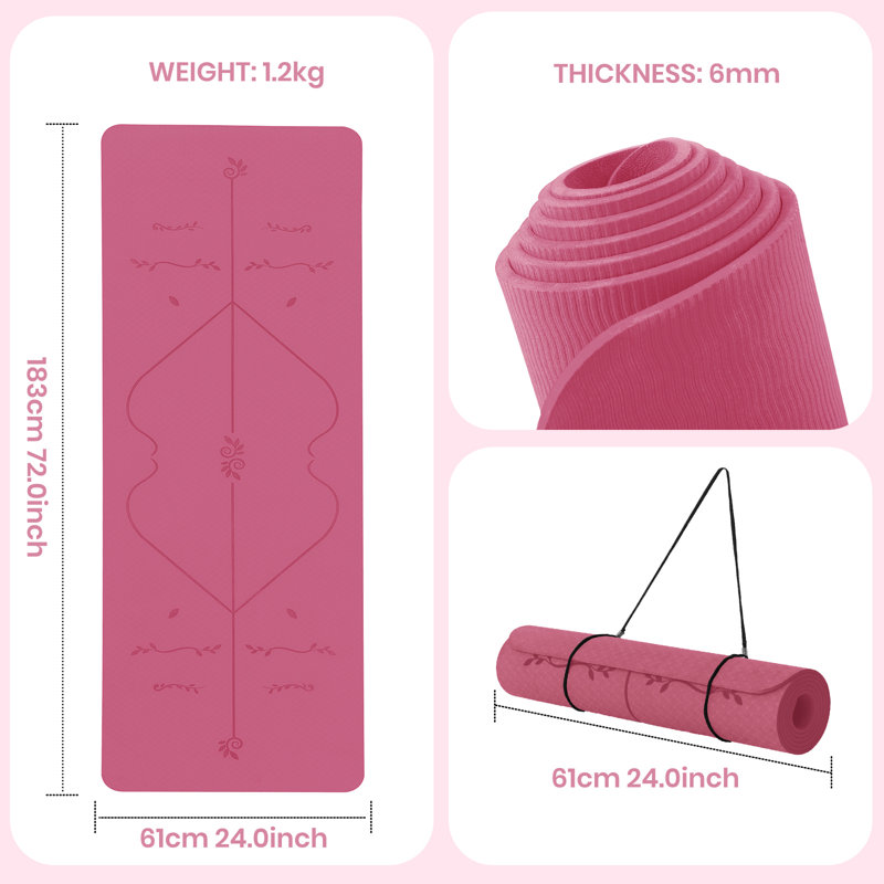 Yoga Mat Thick 10mm Exercise Mat TPE Yoga Mats For Women & Men Fitness Pilates, Plum