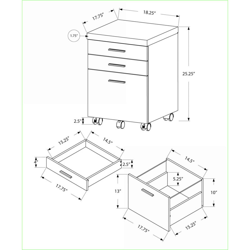 File Cabinets, Rolling Mobile 3 Drawer Printer Stand, Contemporary Walnut Brown | Particle Board | Brown, Brown