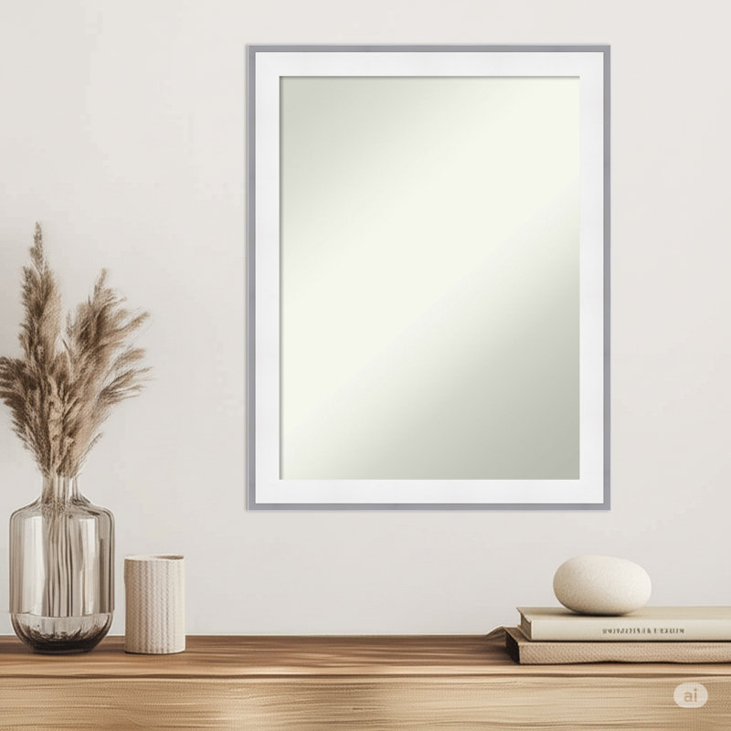 Maya Non-Beveled Framed Wall Mirror, 27.25" x 21.25", White Silver