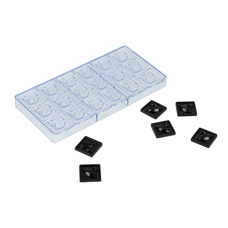 Moule à chocolat 10,8 x 5,3 pouces, 1 moule à bonbons congelable - 18 cavités, en forme de fève de cacao, en polycarbonate transparent, pour le chocolat, lavable au lave-vaisselle, facile à libérer
