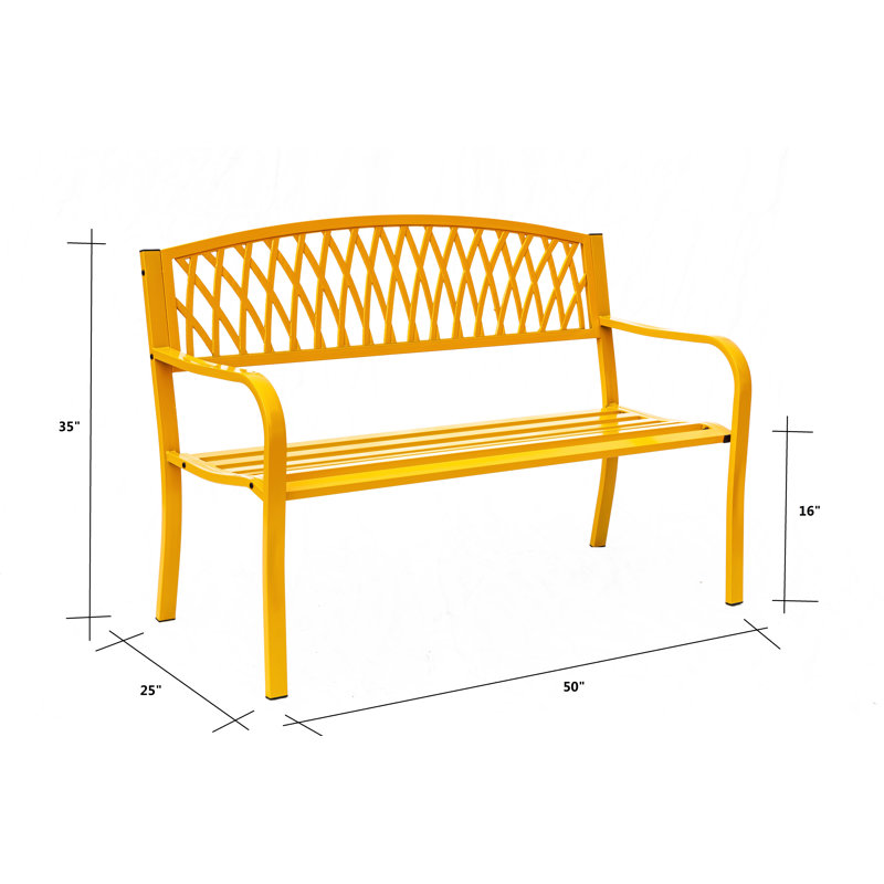 Banc de jardin en acier et fonte pour la sérénité extérieure, Jaune