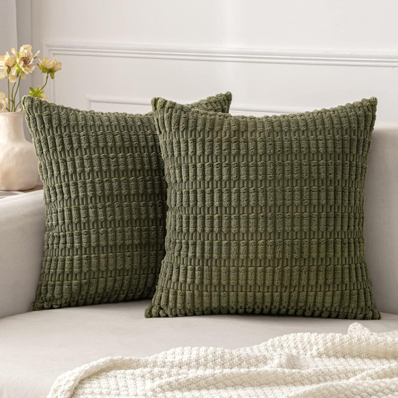  Housse de coussin rayée en polyester, Vert olive