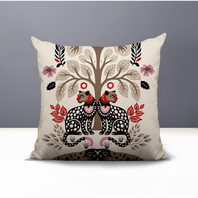 Oreiller carré réversible intérieur / extérieur Zim Leopard, Rouge, Square 19"