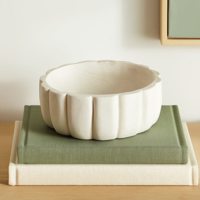 Tramore Hand-Carved Wood Decorative Bowl 9" W , White