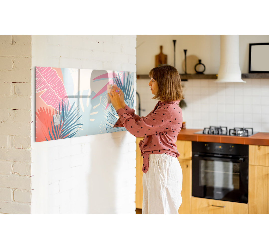 Magnetic Memo Board Whiteboard - 120 x 60 cm - With Marker and Magnets - Pastel leaves