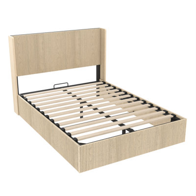 Une grande base de lit à structure concave et ondulée avec fonction de levage. Le cadre de lit plateforme en bois a une fonction de rangement et ne nécessite pas de sommier à ressorts / pas de bruit. Couleur chêne (
Très grand)