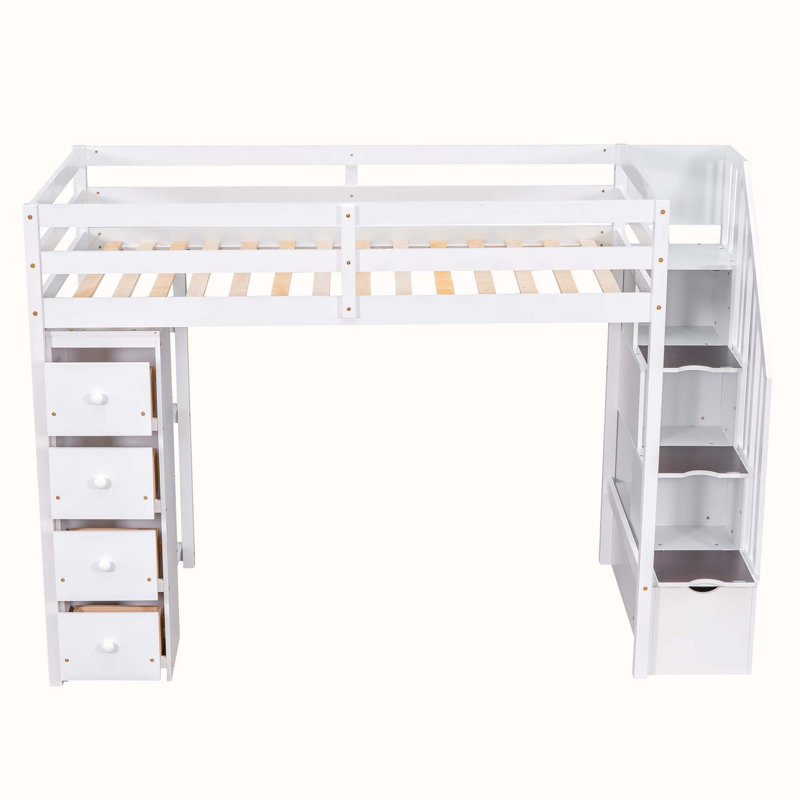 Lit mezzanine simple avec tablettes Gagandeep par Harriet Bee, Blanc