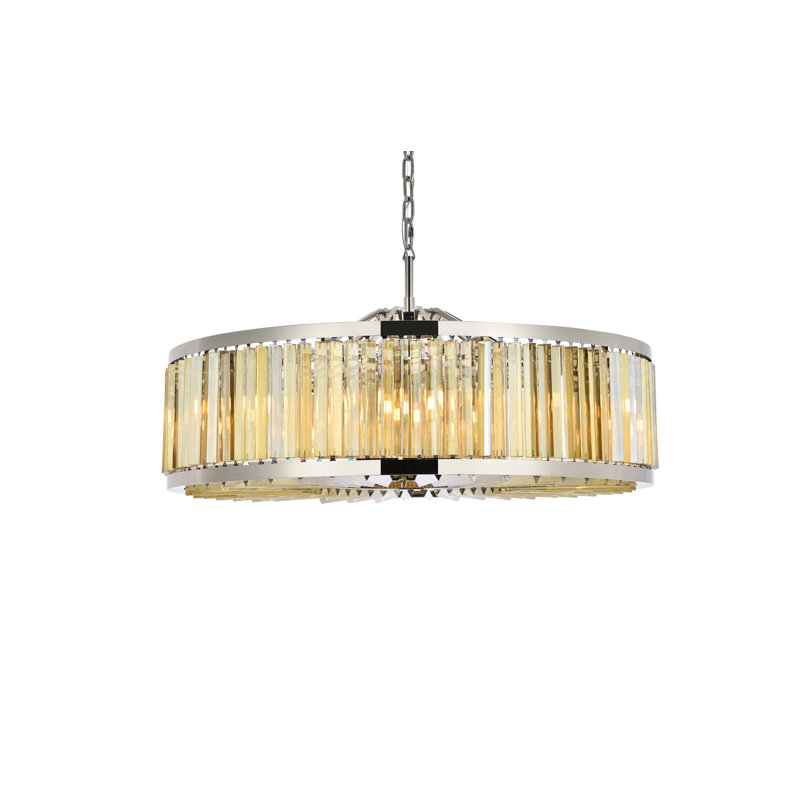 Dorinda 10-Light Dimmable Drum Chandelier, Gray, Mocha Brown, 75.5" H x 43.5" W x 43.5" D