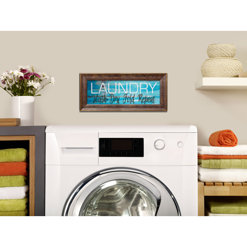 «Laundry Wash Dry Fold Répétition», reproduction d'art textuel sur toile, Cadre noir, H 18 po x l 6 po x P 0,75 po