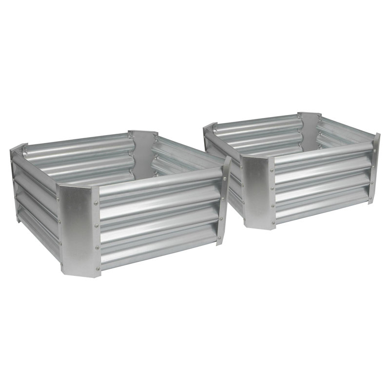 Harbour Housewares - Square Galvanised Steel Raised Garden Bed Planters - Set of 2, 30cm H x 120cm W x 60cm D, Silver