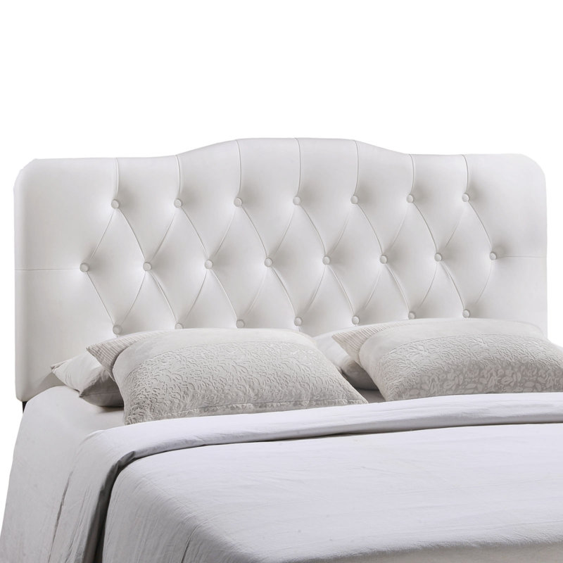 Annabel White Faux Leather Queen Tufted Headboard