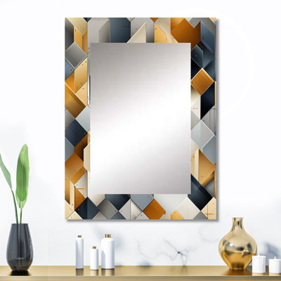 Grey Hexagons Dreams - Geometric  Decorative Mirror, Geometric Wall Mirror, Printed Metal Art