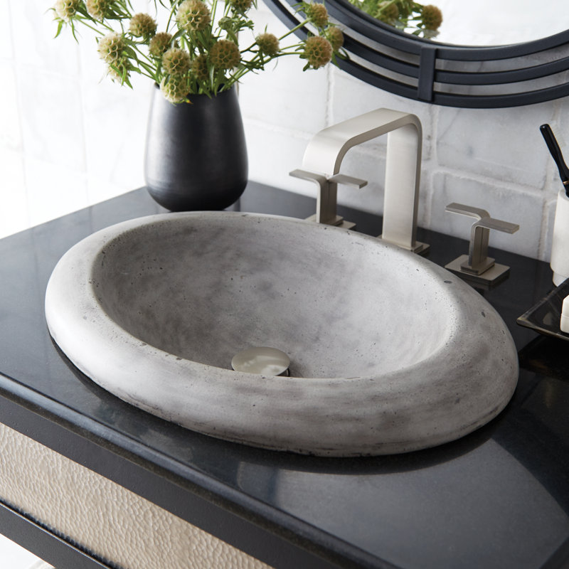 Cuyama Slate Stone Handmade Oval Drop-In Bathroom Sink, Ash