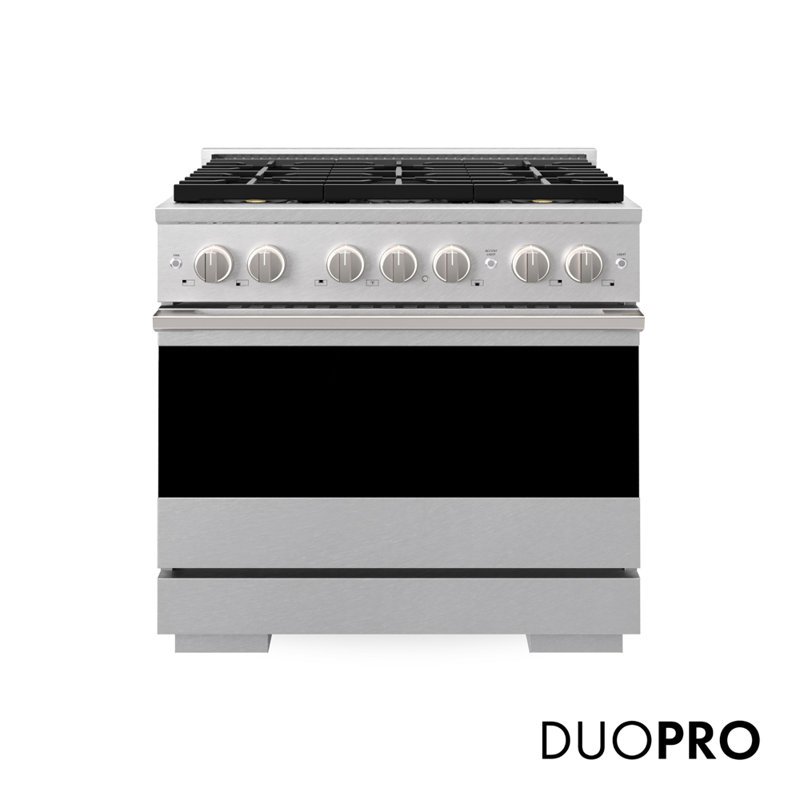 ZLINE Autograph 36 in. Black Stainless Marino Gas Range with 6 DuoPro Burners w/ Bronze Accents, Satin Stainless Steel
