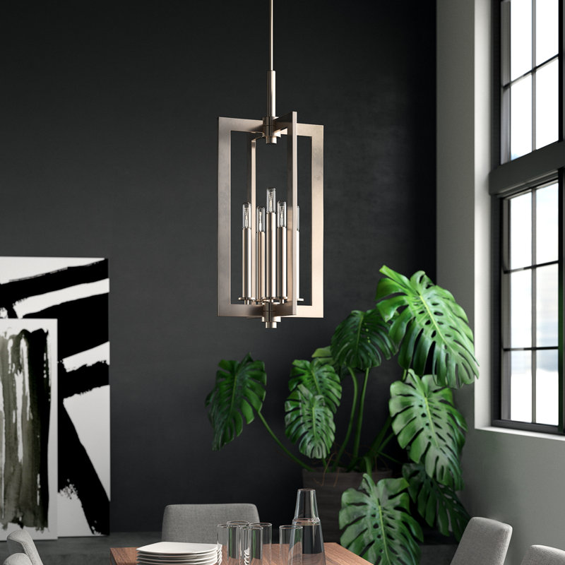 Cullen 5 - Light Dimmable Square / Rectangle Chandelier, Classic Pewter, 26.25" H x 14" W