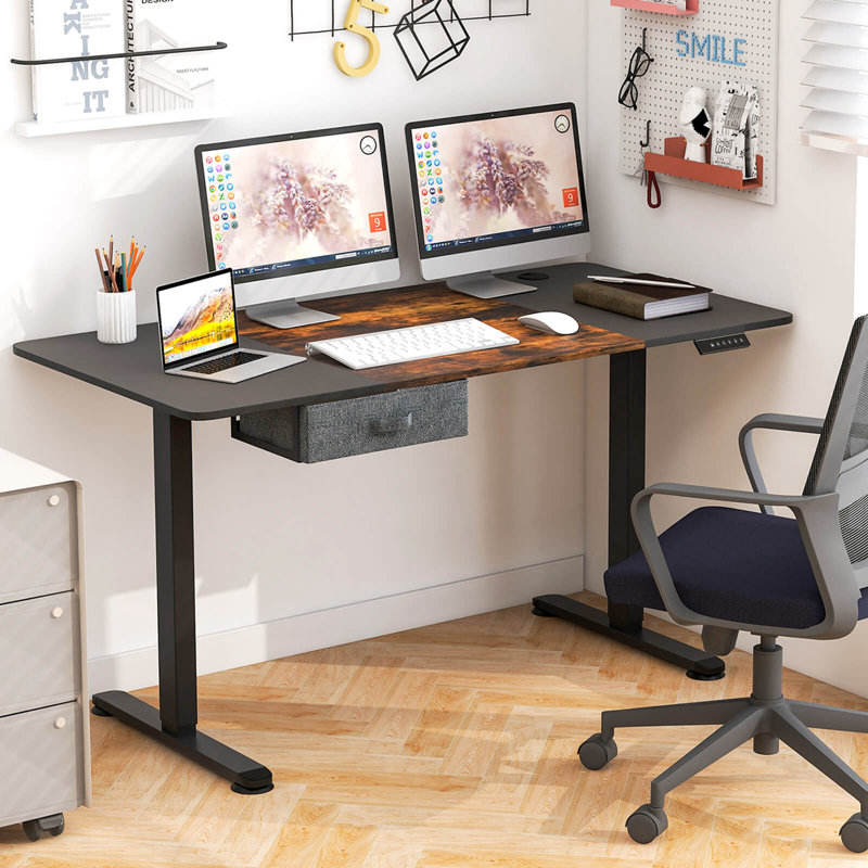 Bureau debout à hauteur ajustable l 55 po Makalani, Noir / brun