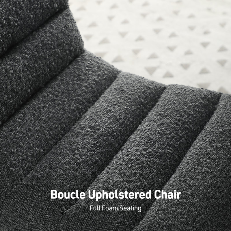 Lahni Contemporary Dark Gray Boucle Fabric Upholstered Counter Stool with Black Iron Legs and Cognac PU Accents, Dark Gray
