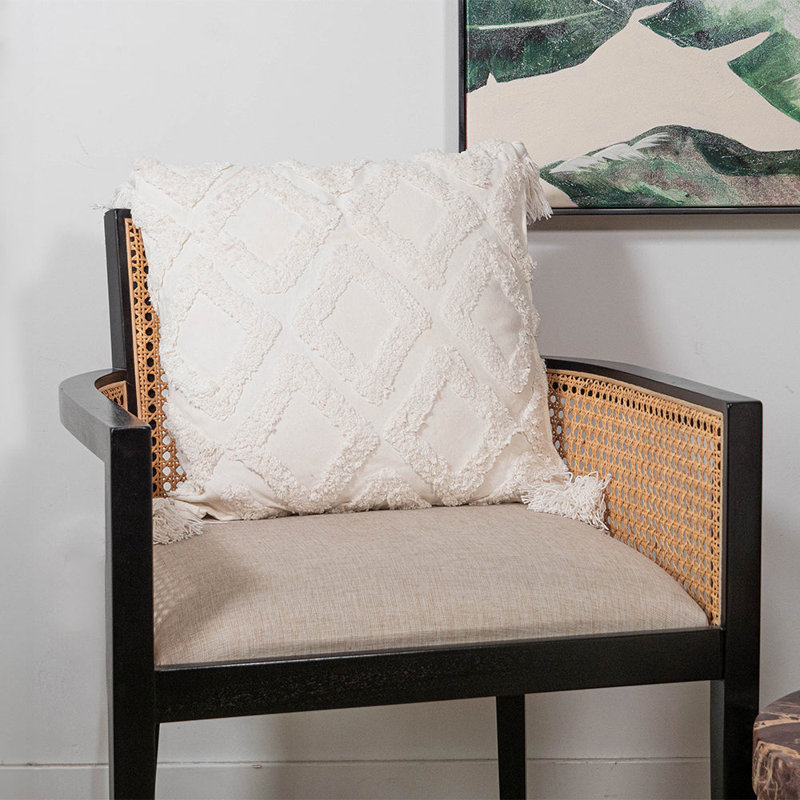  Throw Pillow, White/Tassels